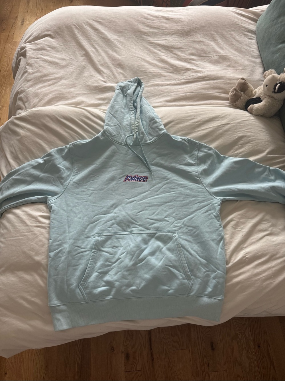 PALACE Pastel Blue Hoodie with Purple Logo